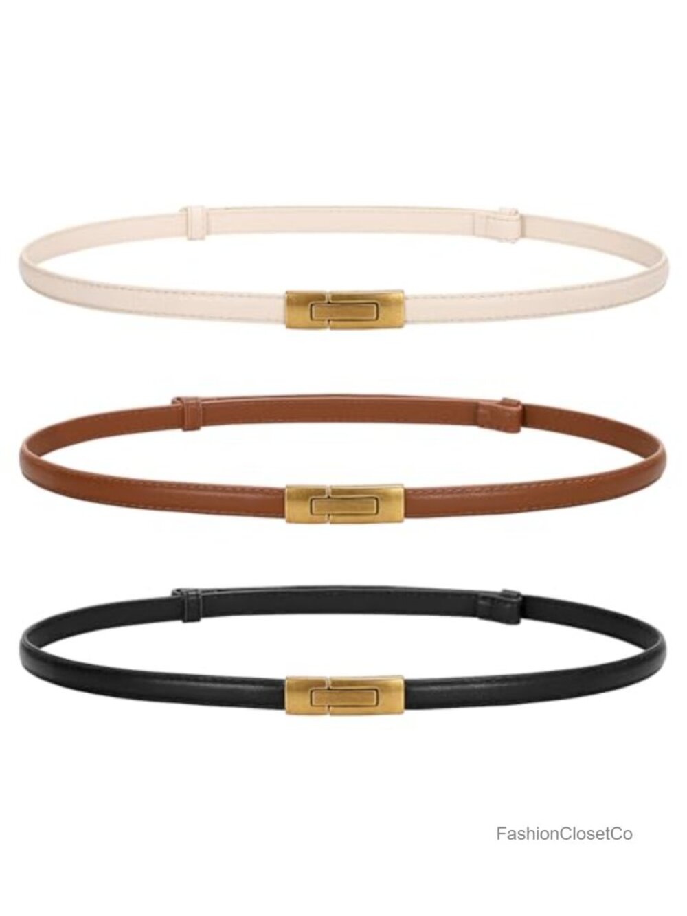 JASGOOD Women Skinny Faux Leather Belt Thin Waist Gold Buckle Adjustable